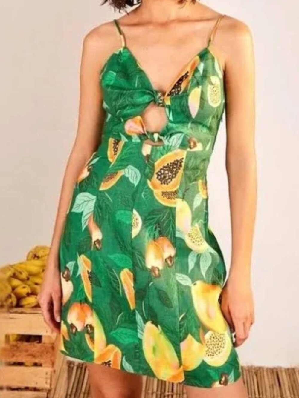 Farm Rio Green Papaya Salad Mini Dress